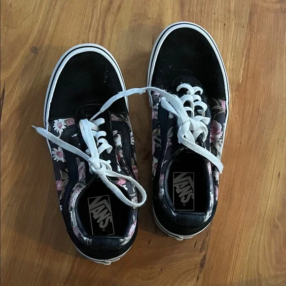 Vans Black and Pink Floral Shoes - Picture 1 of 8
